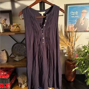 Garnet Hill Blue Pleated Mini Dress with Bib Collar